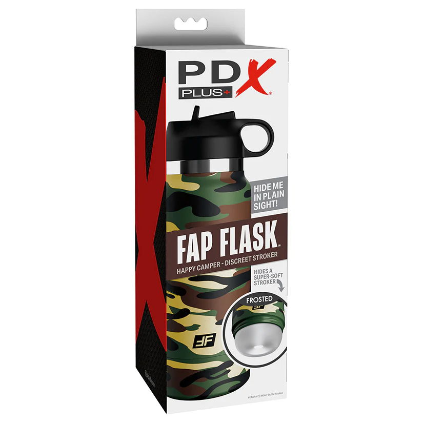 PDX Plus Fap Flask Happy Camper - Discreet Stroker Hidden in a Bottle - Frosted