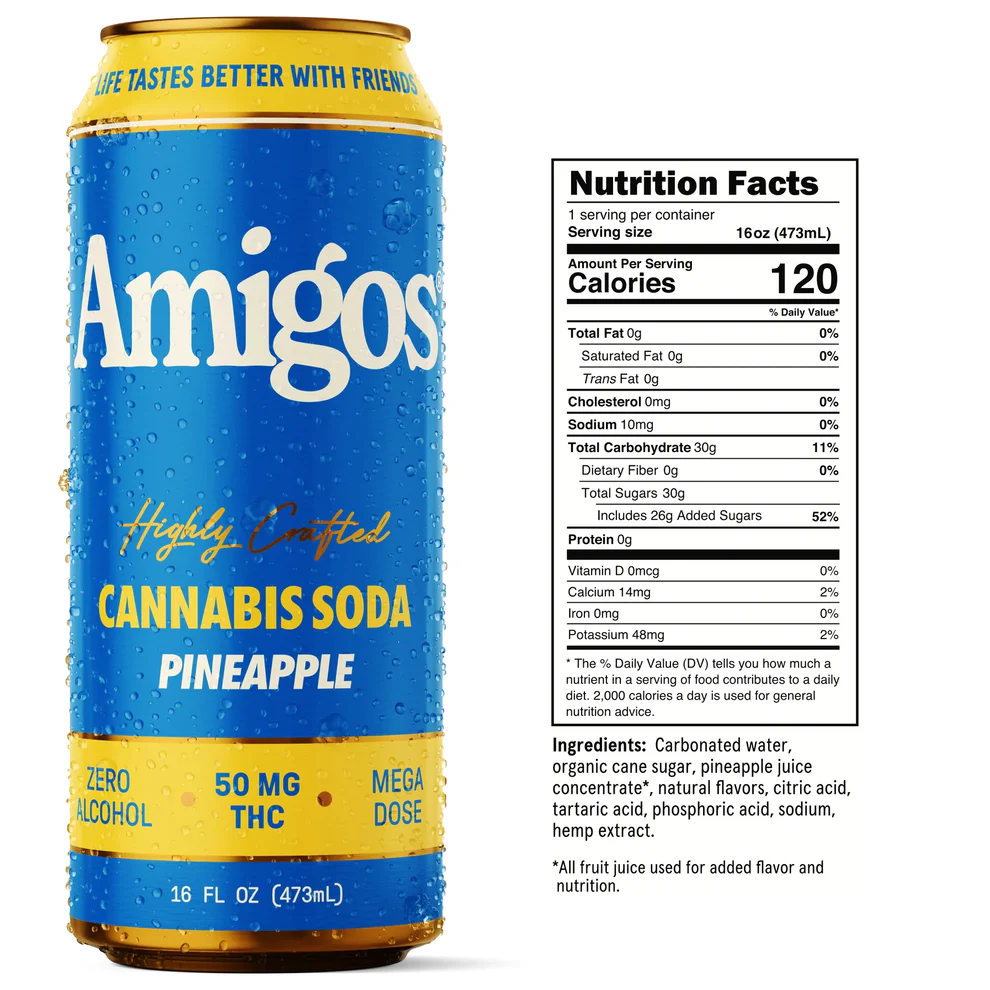 Amigos Highly Crafted Cannabis 50mg THC Soda - Pineapple - Image 3