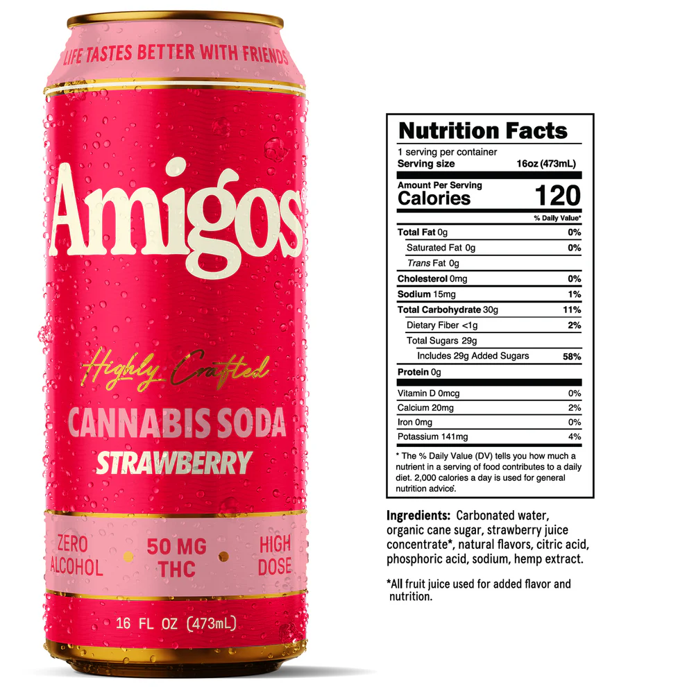 Amigos Highly Crafted Cannabis 50mg THC Soda - Strawberry - Image 2