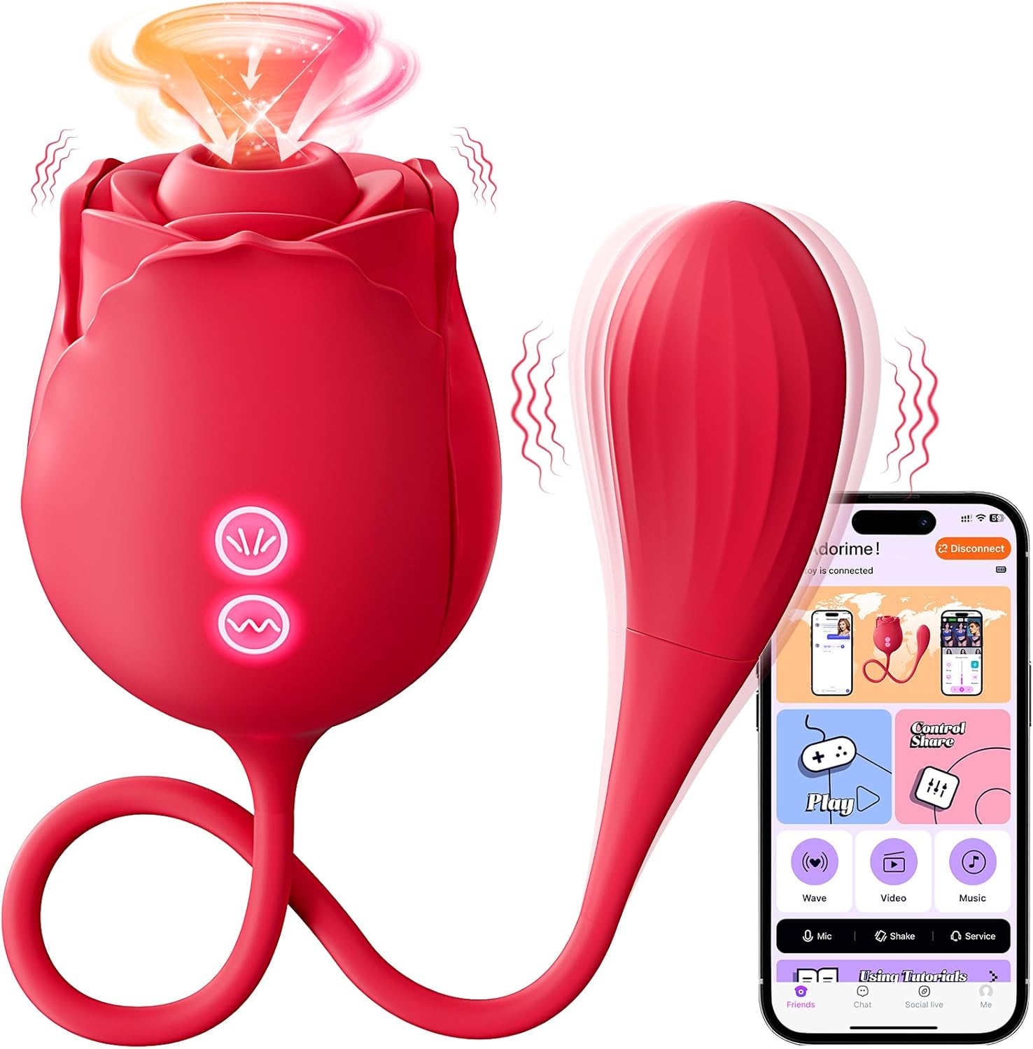 Excite It Double - App Controlled Double Rose Rechargeable Clitoral Sucking w/ Bullet Vibrator